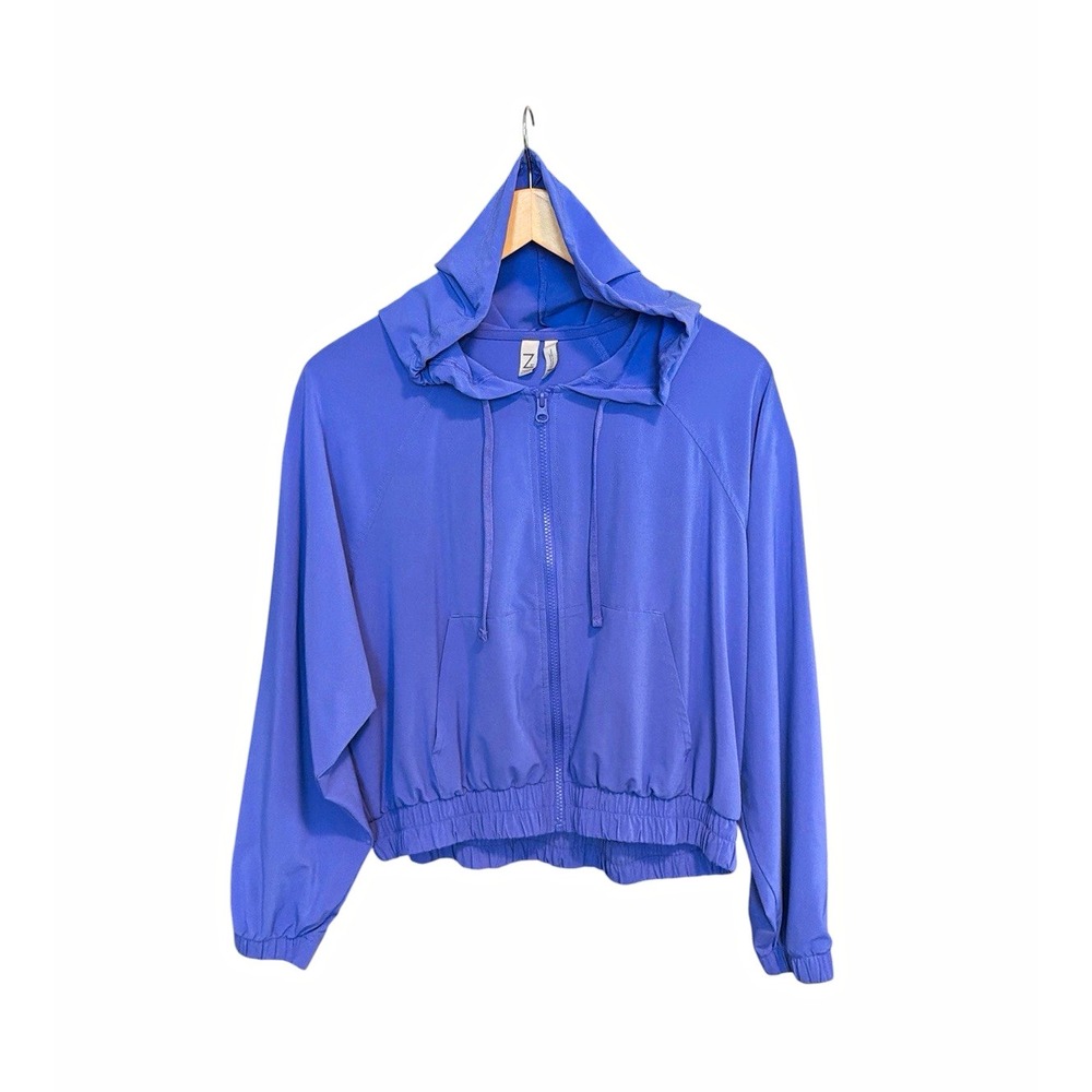 Z by Zella Purple Cropped Windbreaker Jacket Hooded Medium Workout Gym Active